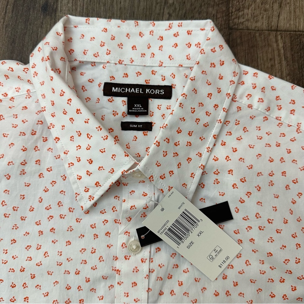 Michael Kors slim stretch fit dress shirt men’s size XXL white orange